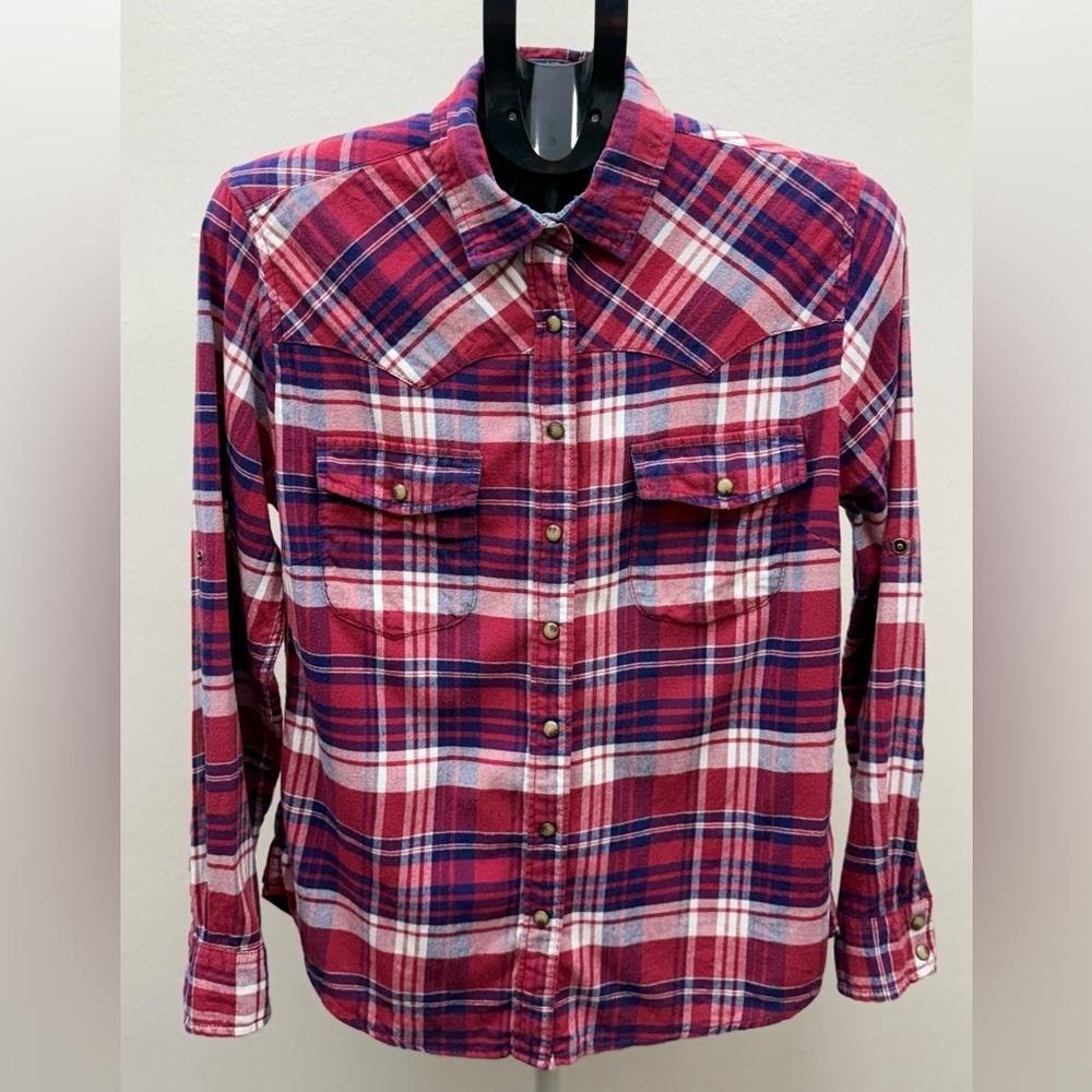 JACHS Girlfriend Red and Blue Plaid Button Down Shirt